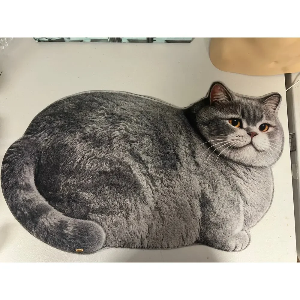 Cute Cat Shaped Plush Floor Rug Anti-Slip Rubber Back Soft Carpet Home Decor